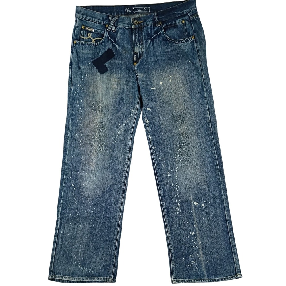 LRG Lifted Research Group Relaxed Jeans Mens 38 Blue Vintage Y2K Paint Splatter
